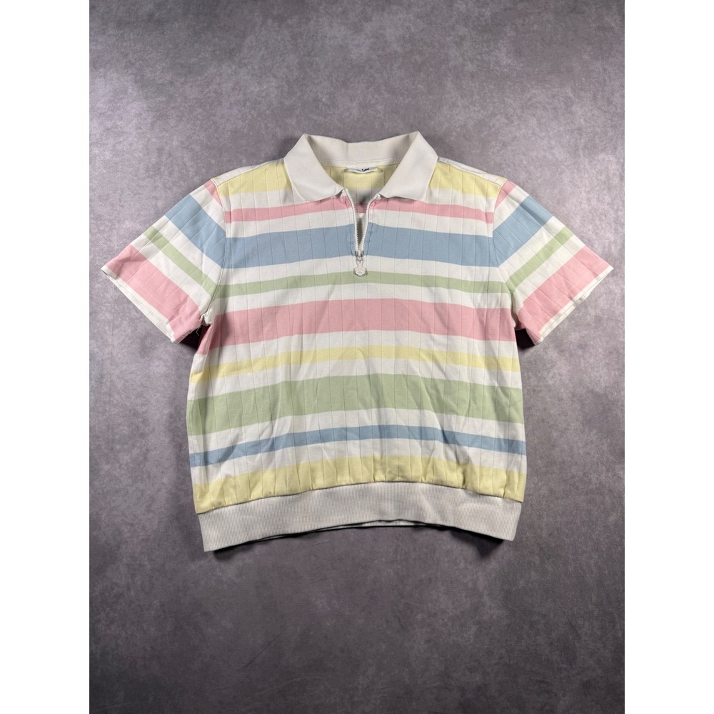 Vintage Ms Lee Women's Large Pastel Striped Quarter Zip Polo Shirt 80s 90s